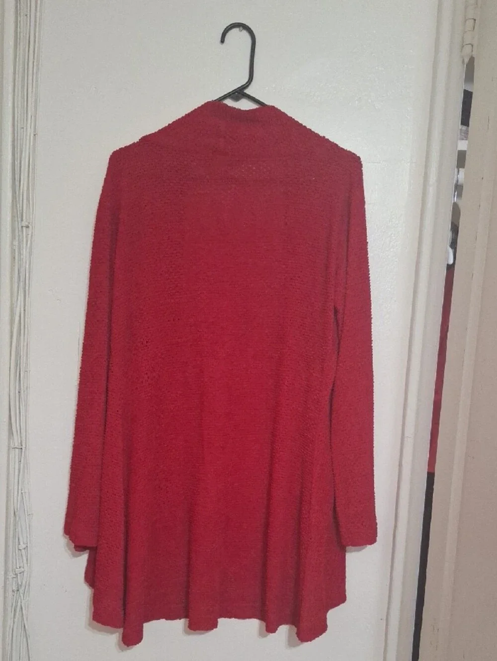 Open-Front Red Draped Cardigan Sweater for Women